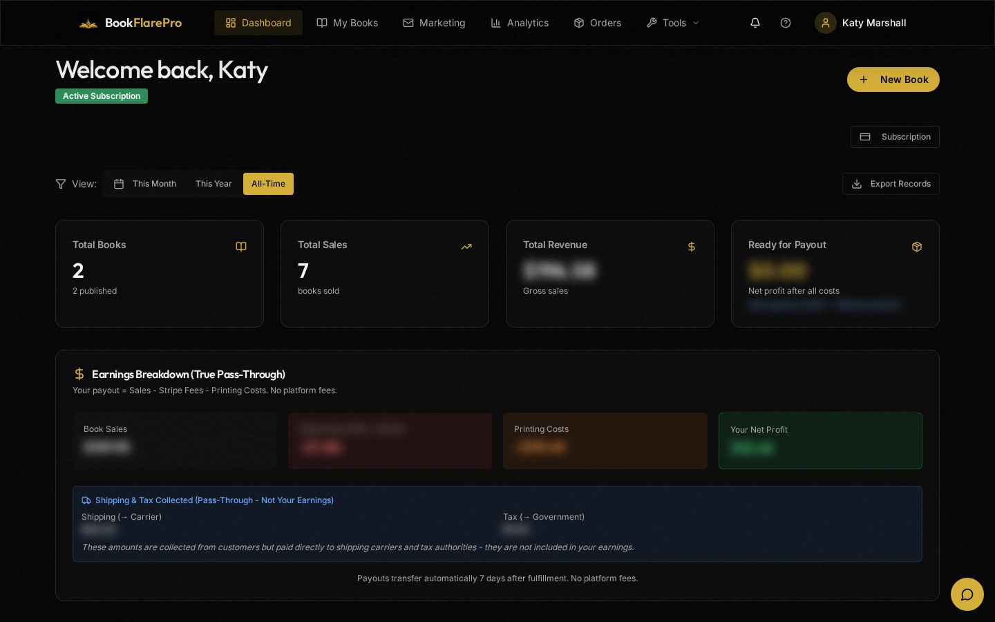 Author Dashboard — Real-time sales, earnings and payouts — updated the moment a reader buys